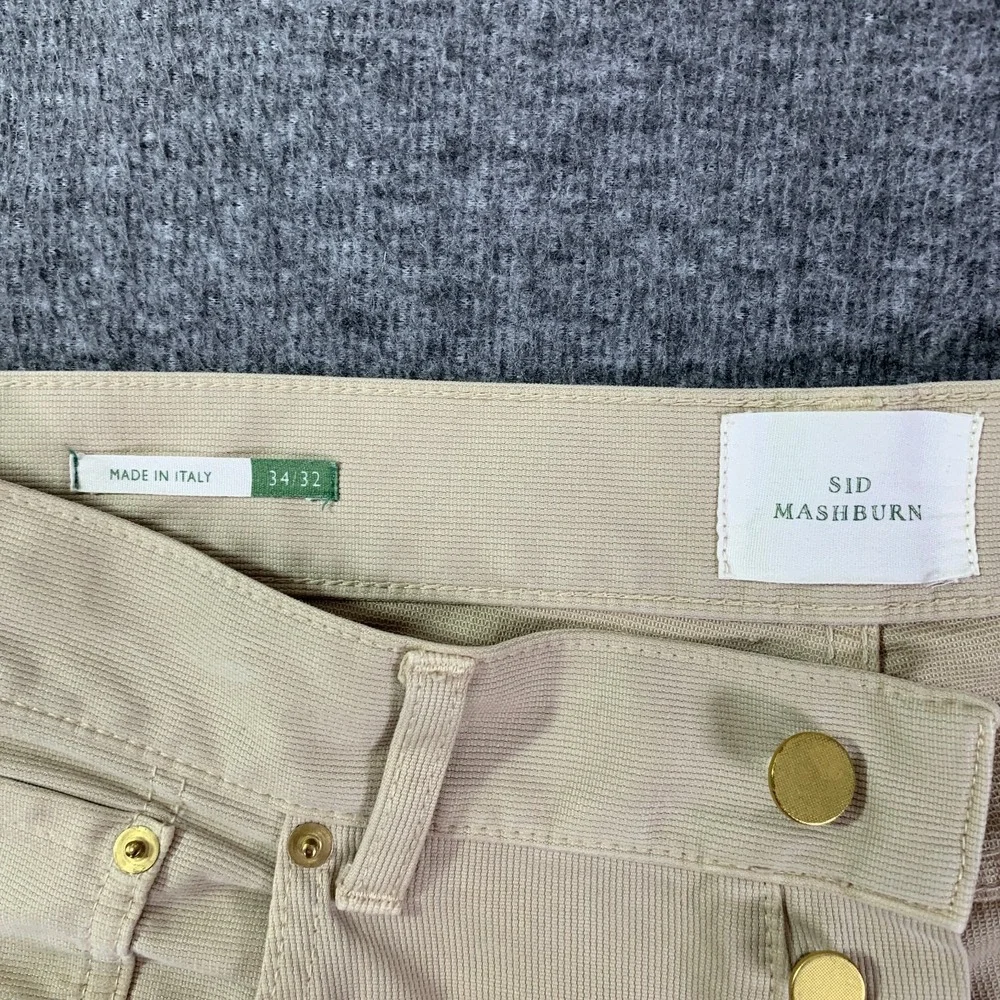 Sid Mashburn Pants Men 34x28 Slim Straight 5 Pocket Trousers Beige Italy Button
